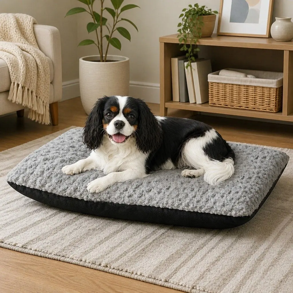 Dog Bed Plush Mattress Grey Machine Washable 60cm x 45cm Joint Support Soft Filling