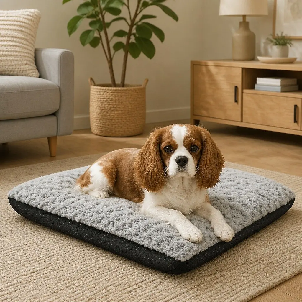 Dog Bed Plush Mattress Grey Machine Washable 60cm x 45cm Joint Support Soft Filling