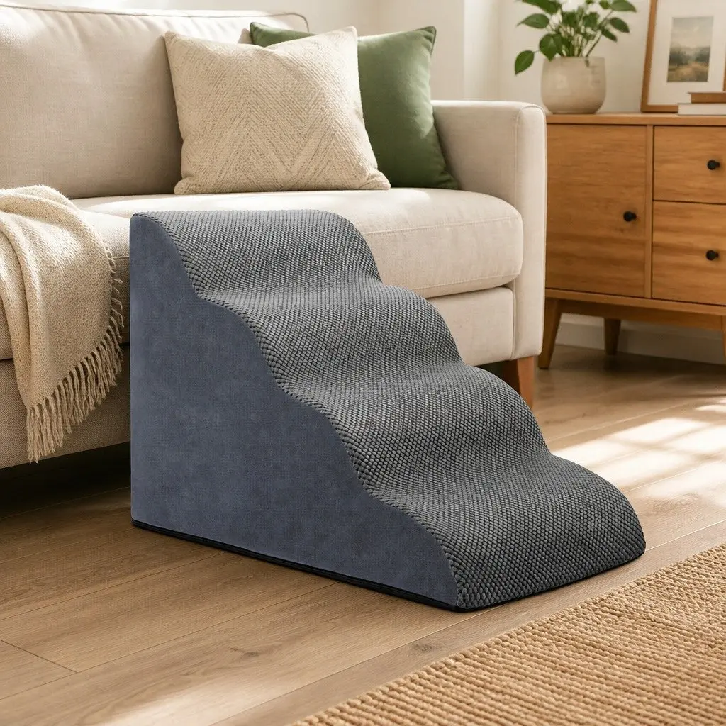 Pet Stairs 4 Steps Dog Ramp High Density Foam Non-Slip Portable Handle Grey