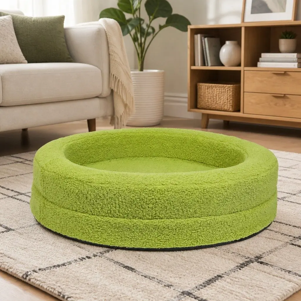 Memory Foam Dog Bed Orthopedic Sherpa Fleece Bolster Waterproof Green 78cm