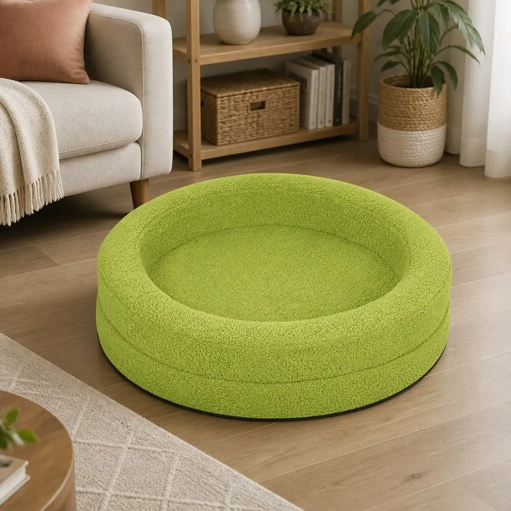 Memory Foam Dog Bed Orthopedic Sherpa Fleece Bolster Waterproof Green 78cm