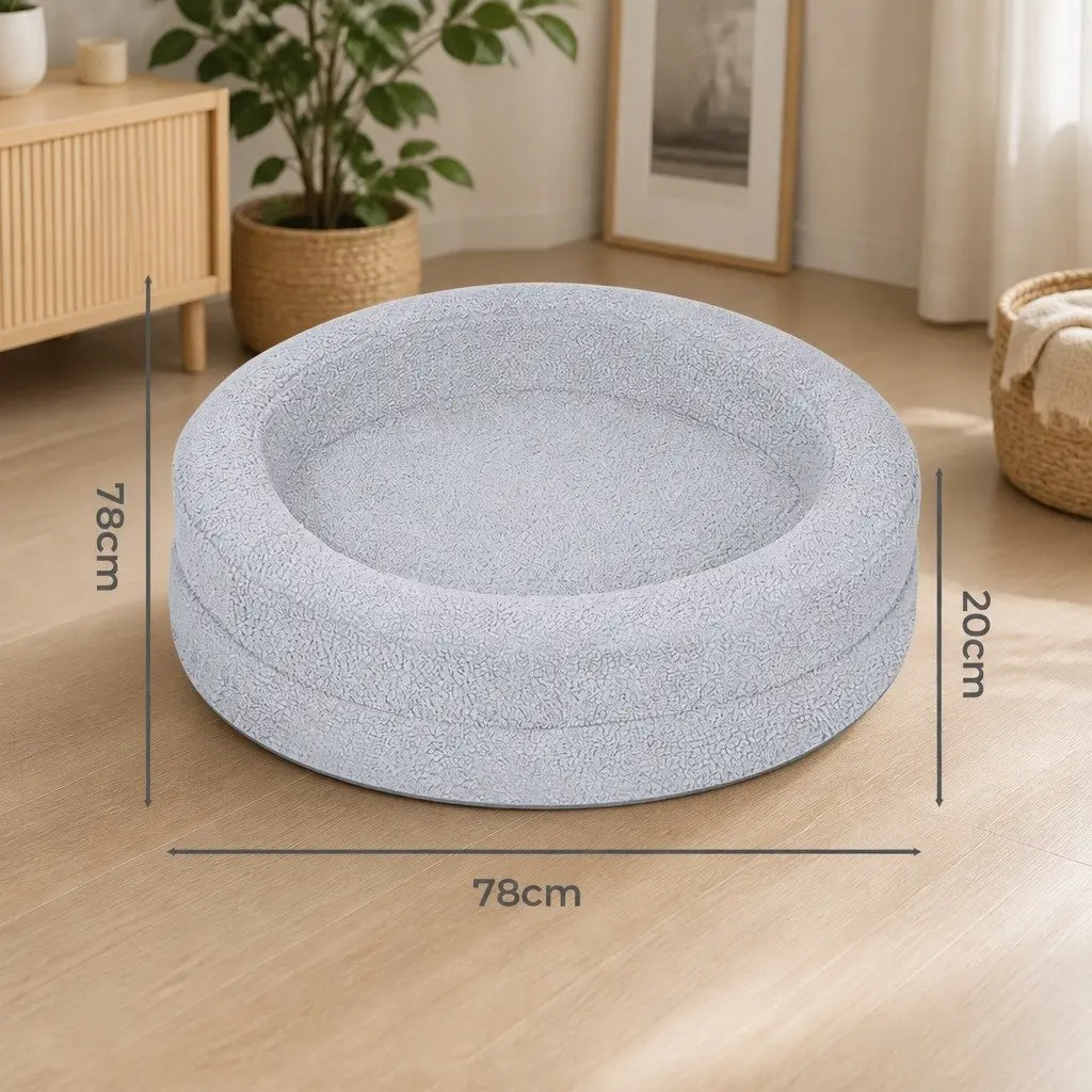 Memory Foam Dog Bed Waterproof Sherpa 78cm Calming Nest Light Grey Orthopedic Support Pet Sofa