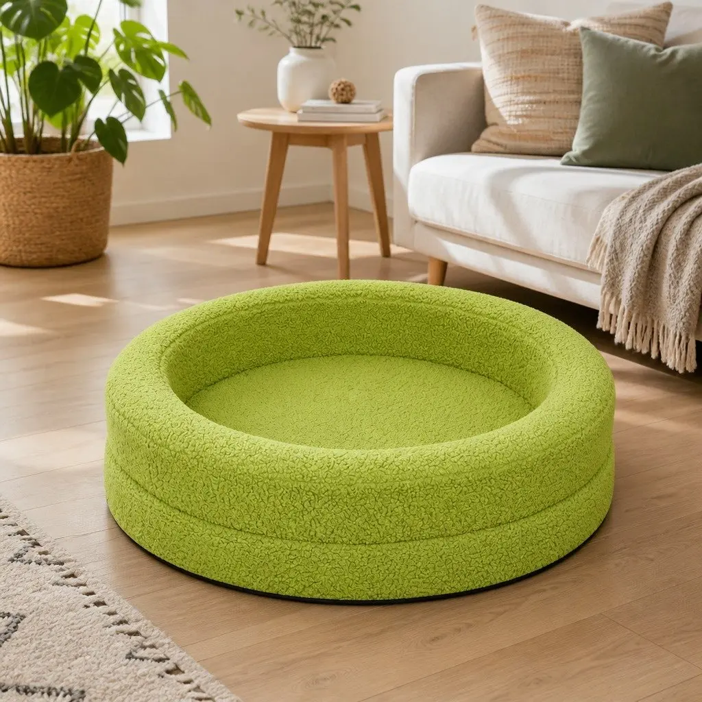 Orthopedic Memory Foam Dog Bed Waterproof Sherpa 60cm Green