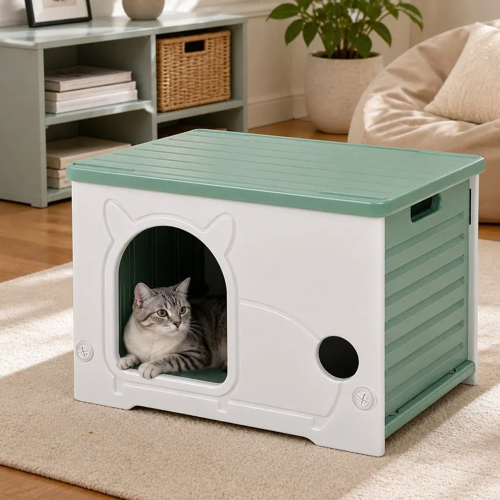 Pet House Dog Kennel Indoor Outdoor Semi-Enclosed Stackable Plastic Puppy Bed