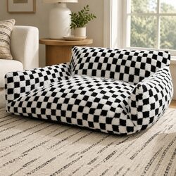 Pet Bed Plush Checkered Dog Bed Washable Cat Bed Removable Cover Raised Bolsters