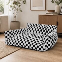 Pet Bed Plush Checkered Dog Bed Cat Bed Washable Removable Cover Raised Bolsters