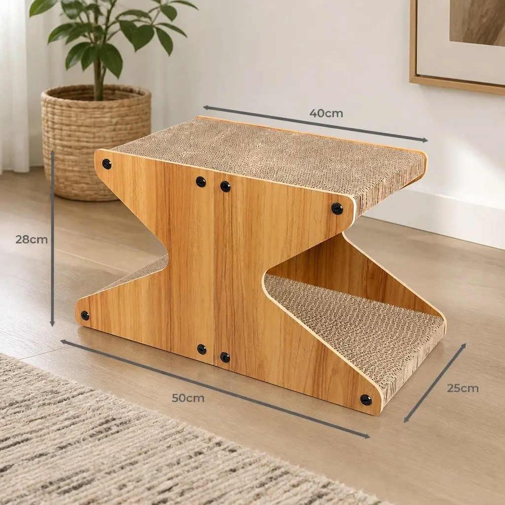 Cat Scratching Board Corrugated Cardboard MDF Frame 50cm x 25cm x 28cm Brown