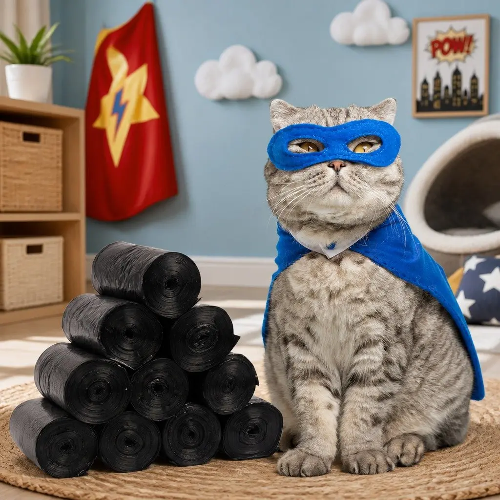 Cat Litter Box Replacement Waste Bags 60cm x 25cm Black Rolls for Easy Cleanup 10 Pack