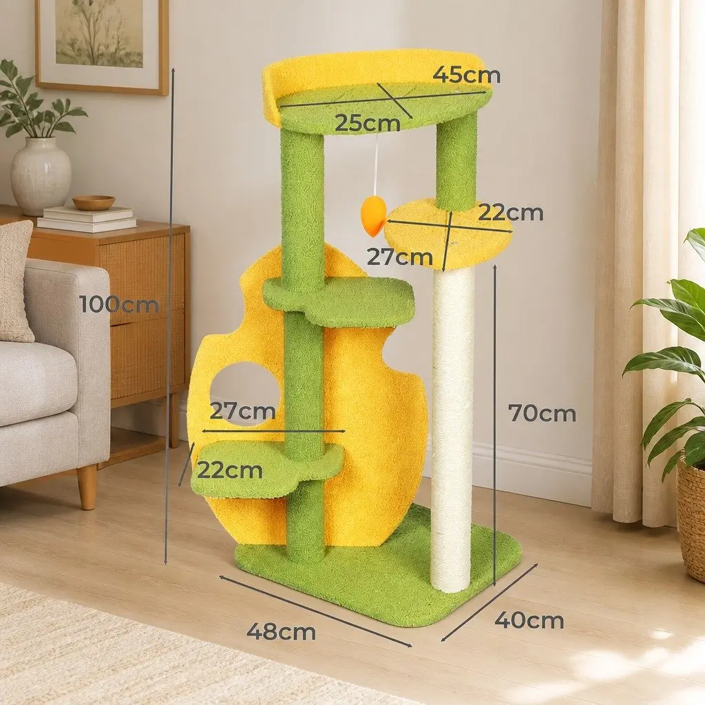 Cat Tree Multi-Level MDF Frame Plush Polyester Cover Green