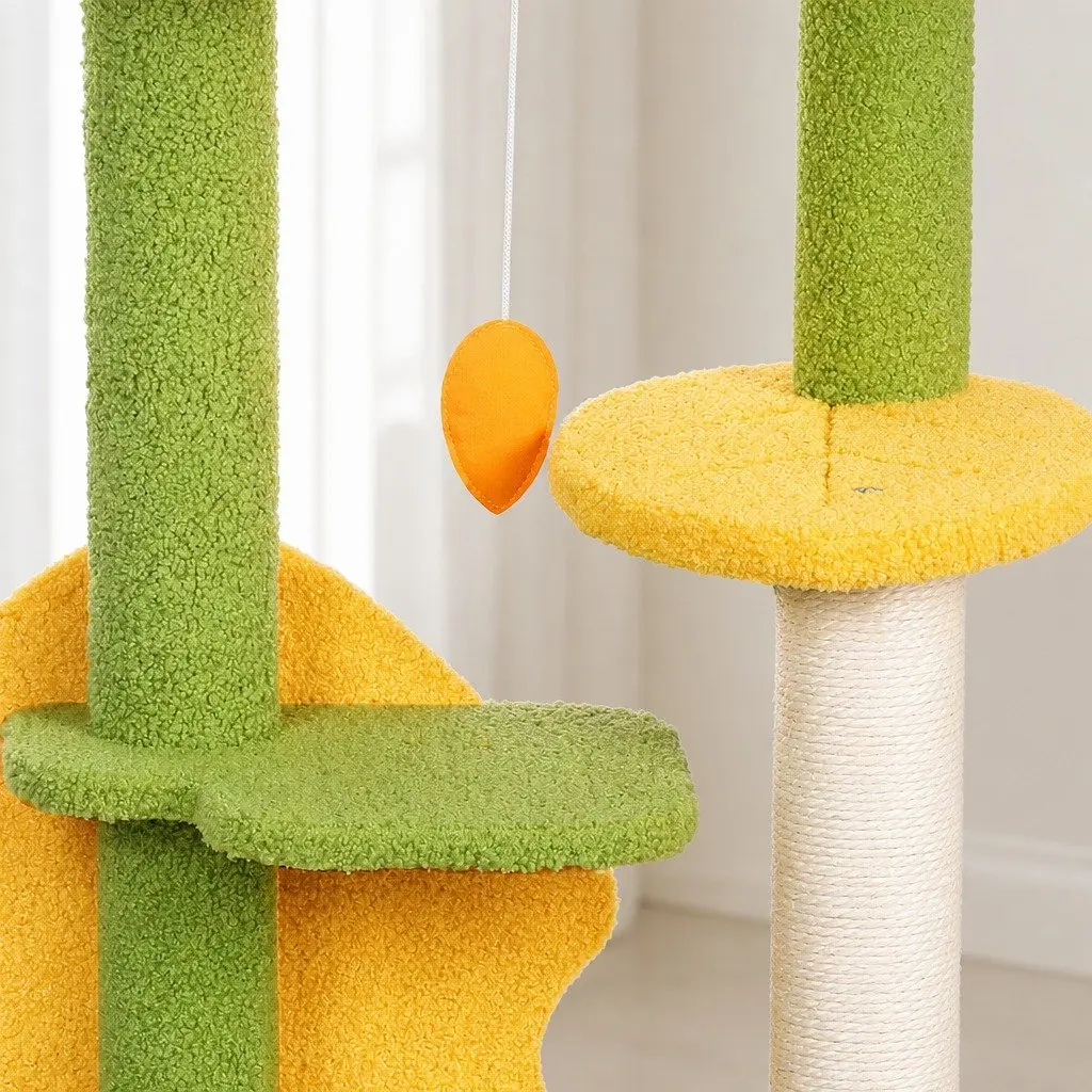 Cat Tree Multi-Level MDF Frame Plush Polyester Cover Green