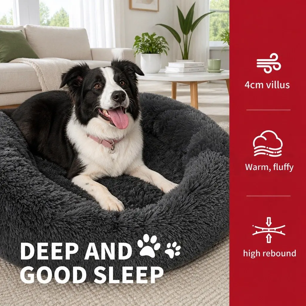 Round Plush Calming Pet Bed Polyester 90cm Dark Grey