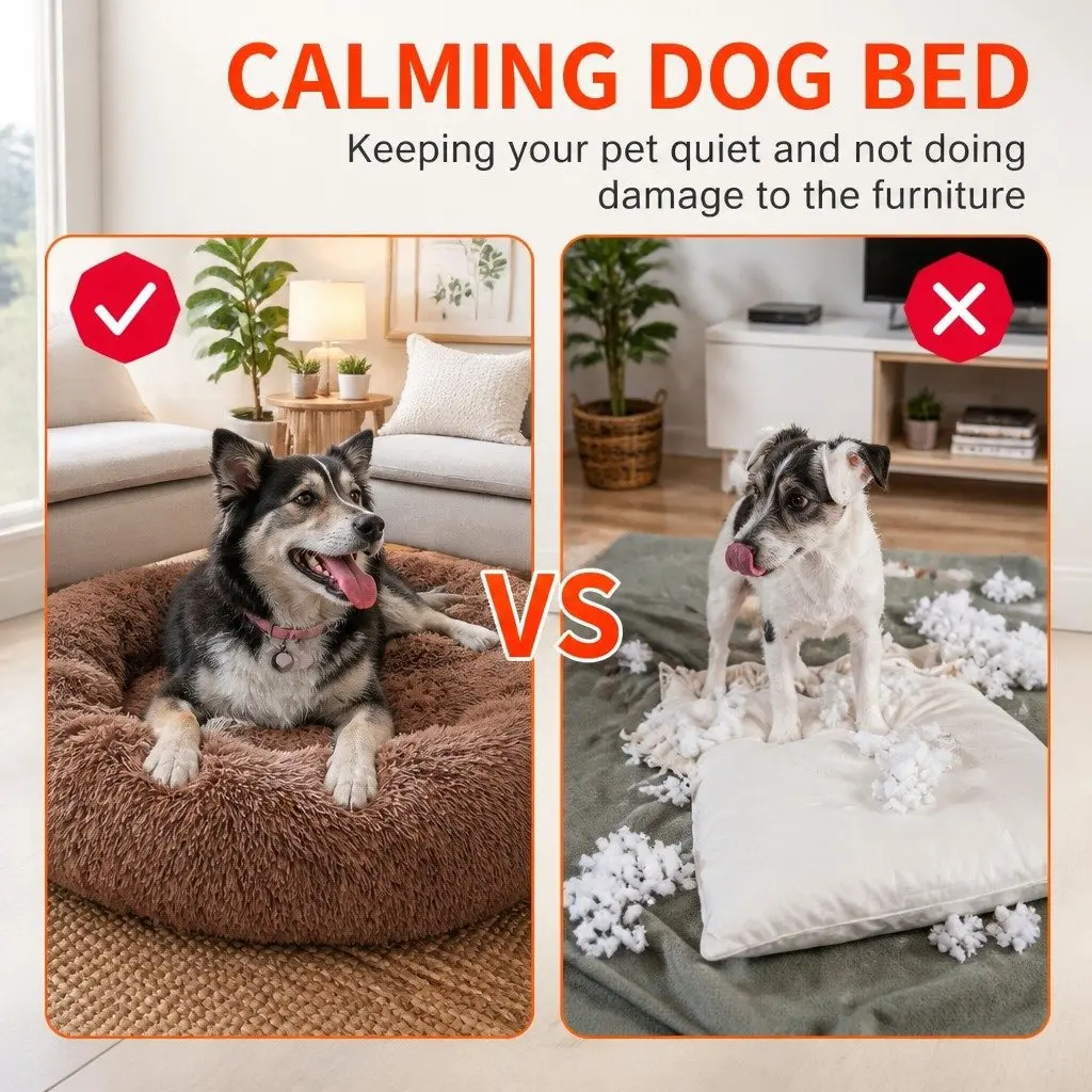 XL Round Dog Bed Polyester 100cm Light Coffee Soft Pet Nest Sleeping Mat