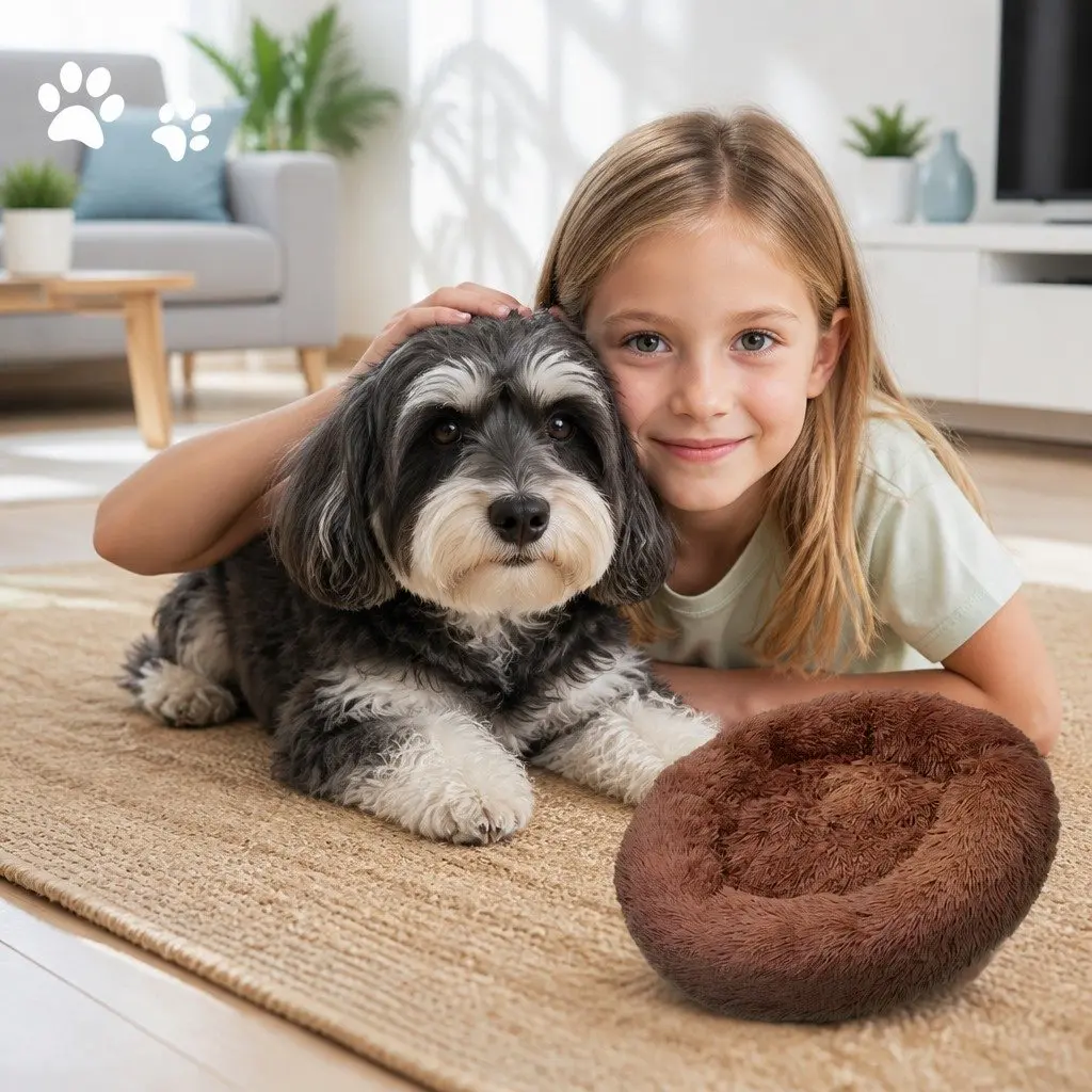 XL Round Dog Bed Polyester 100cm Light Coffee Soft Pet Nest Sleeping Mat
