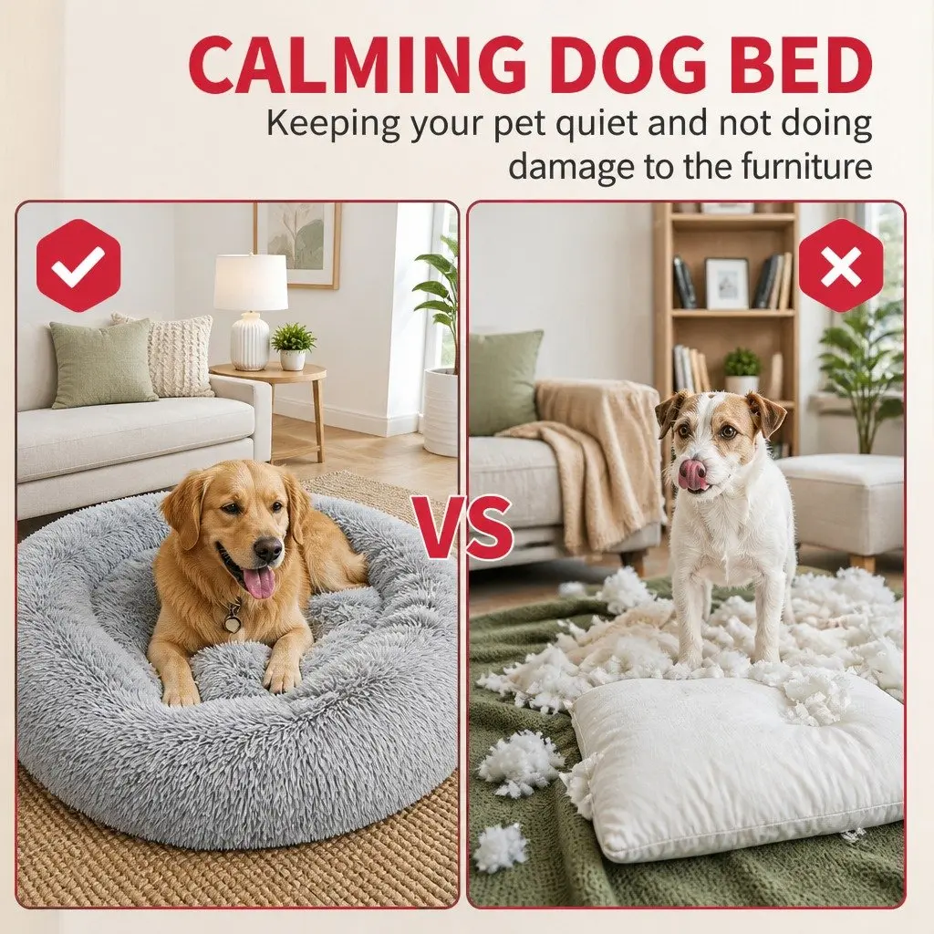 XXL Dog Bed Plush Round Nest Soft Polyester Light Grey 120x120x20cm
