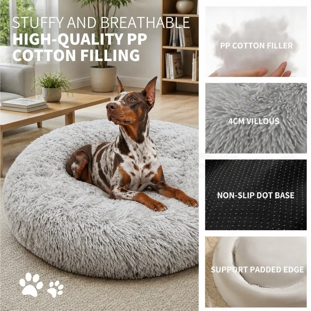XXL Dog Bed Plush Round Nest Soft Polyester Light Grey 120x120x20cm