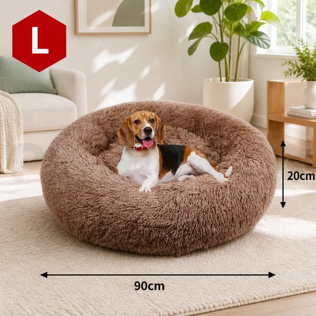 Dog Bed Plush Polyester 90cm Light Coffee