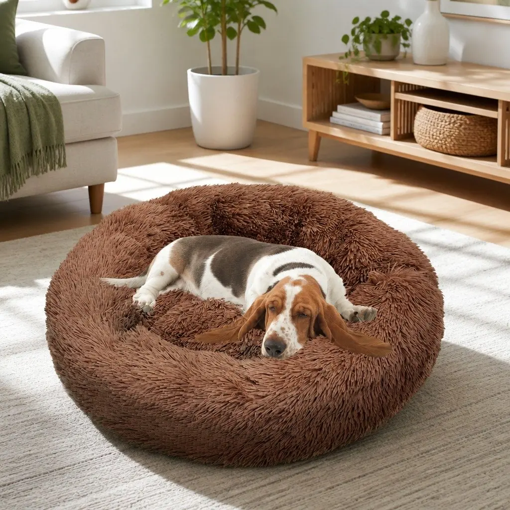 Dog Bed Plush Polyester 90cm Light Coffee
