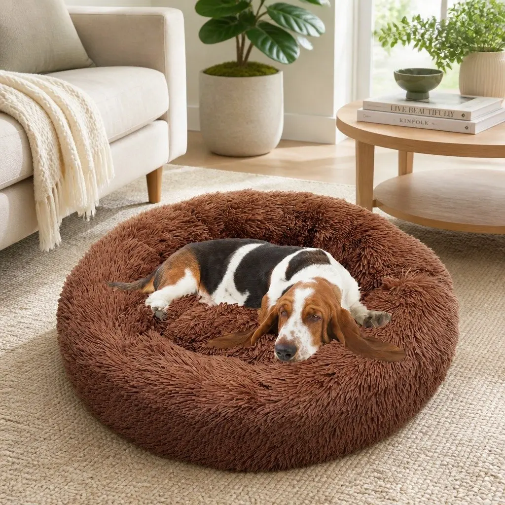 Dog Bed Plush Polyester 90cm Light Coffee
