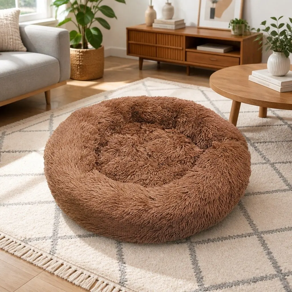 Dog Bed Plush Polyester 90cm Light Coffee