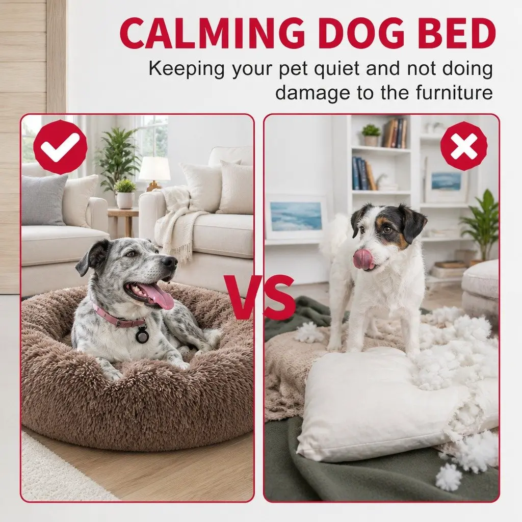 Dog Bed Plush Polyester 90cm Light Coffee