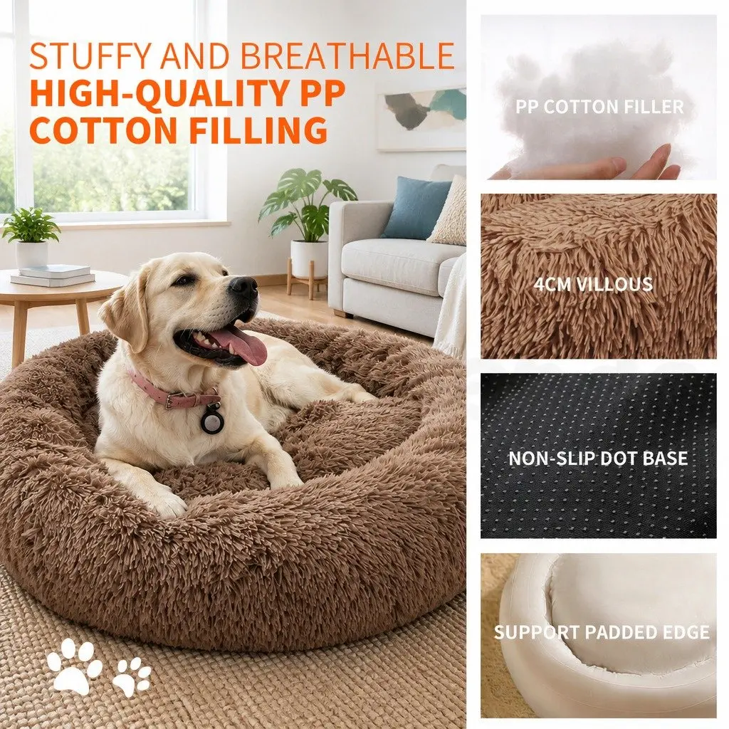 Dog Bed Plush Polyester 90cm Light Coffee