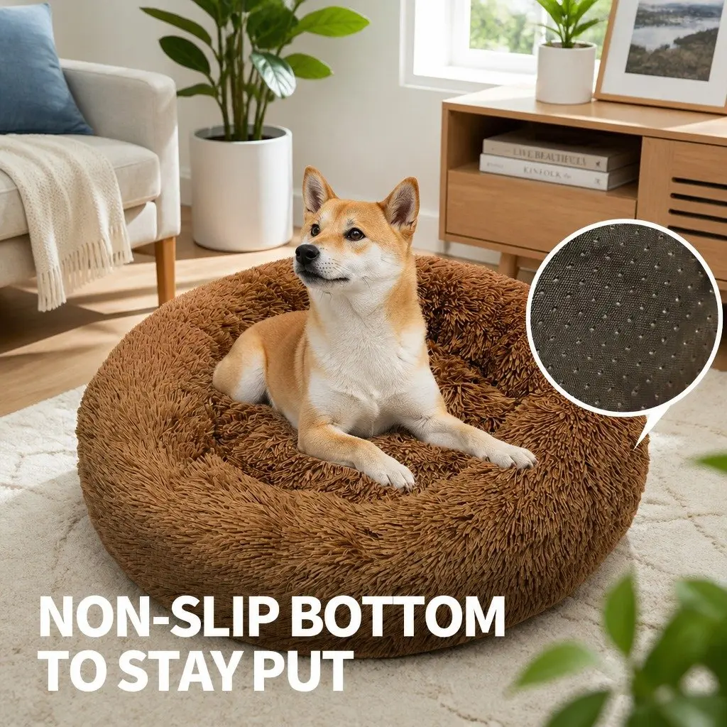 Dog Bed Plush Polyester 90cm Light Coffee