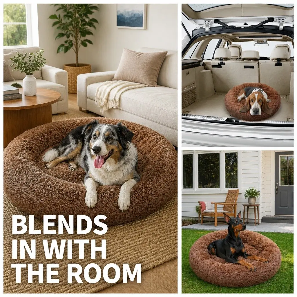 Dog Bed Plush Polyester 90cm Light Coffee