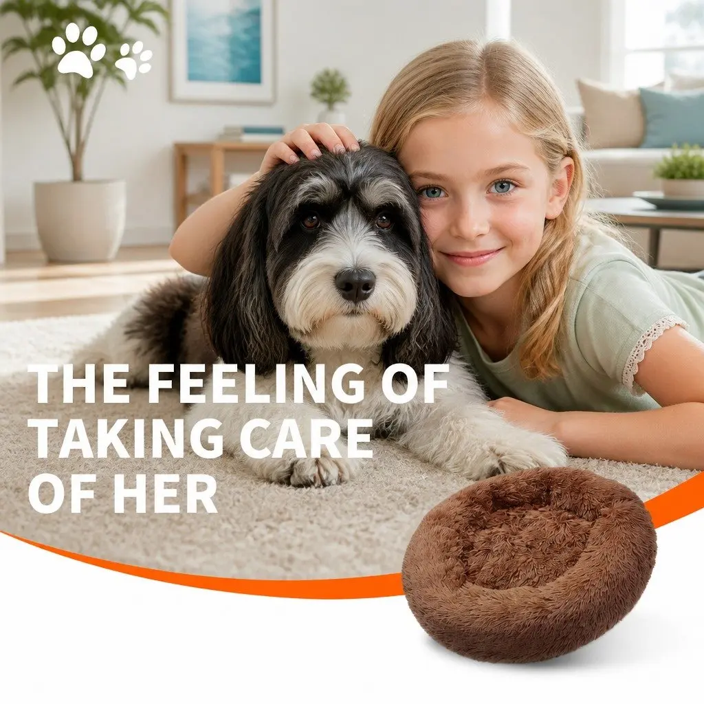 Dog Bed Plush Polyester 90cm Light Coffee