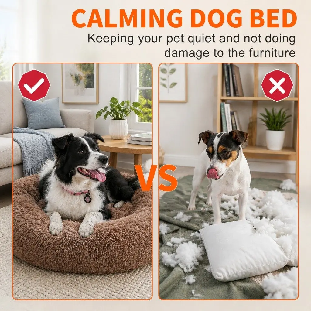 Dog Bed Round Plush Nest M 70cm Diameter Coffee