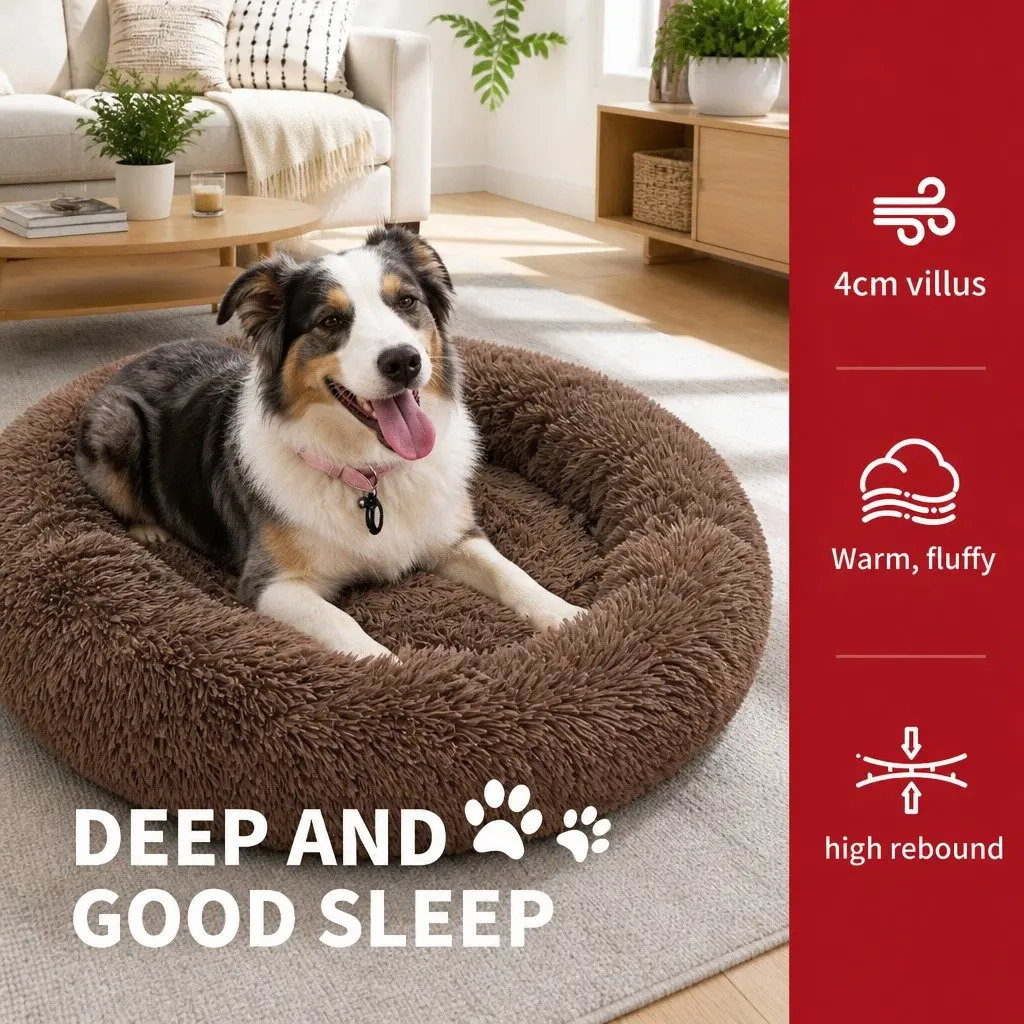 Dog Bed Round Plush Nest M 70cm Diameter Coffee