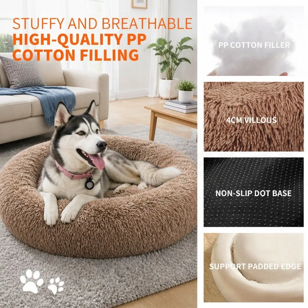 Dog Bed Round Plush Nest M 70cm Diameter Coffee