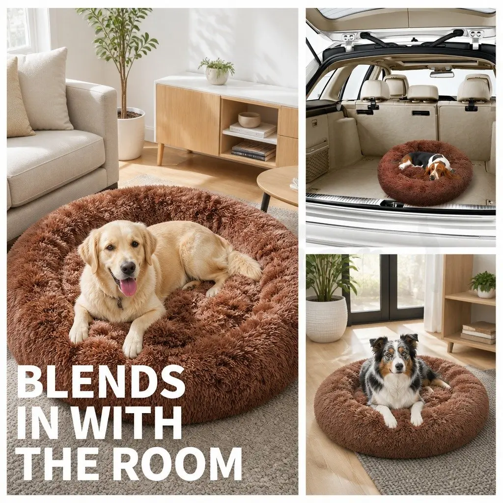 Dog Bed Round Plush Nest M 70cm Diameter Coffee