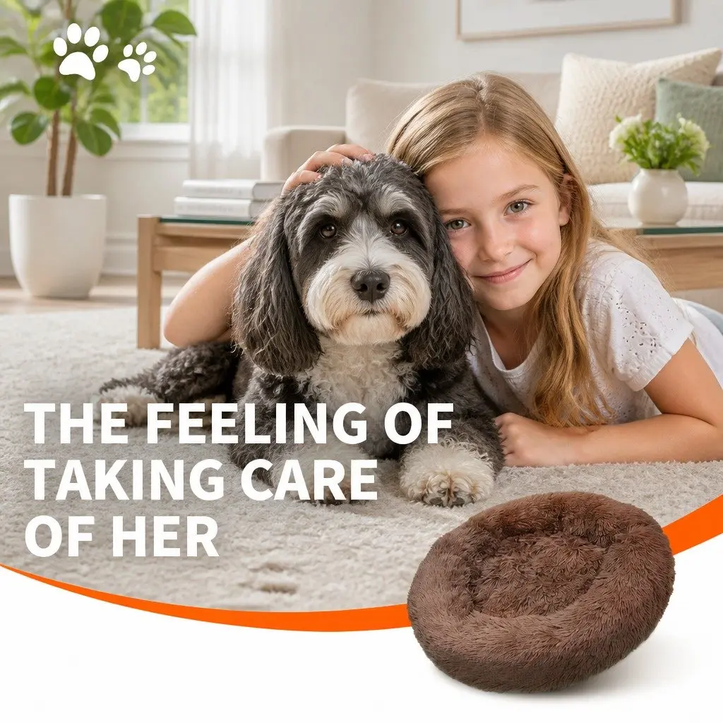 Dog Bed Round Plush Nest M 70cm Diameter Coffee