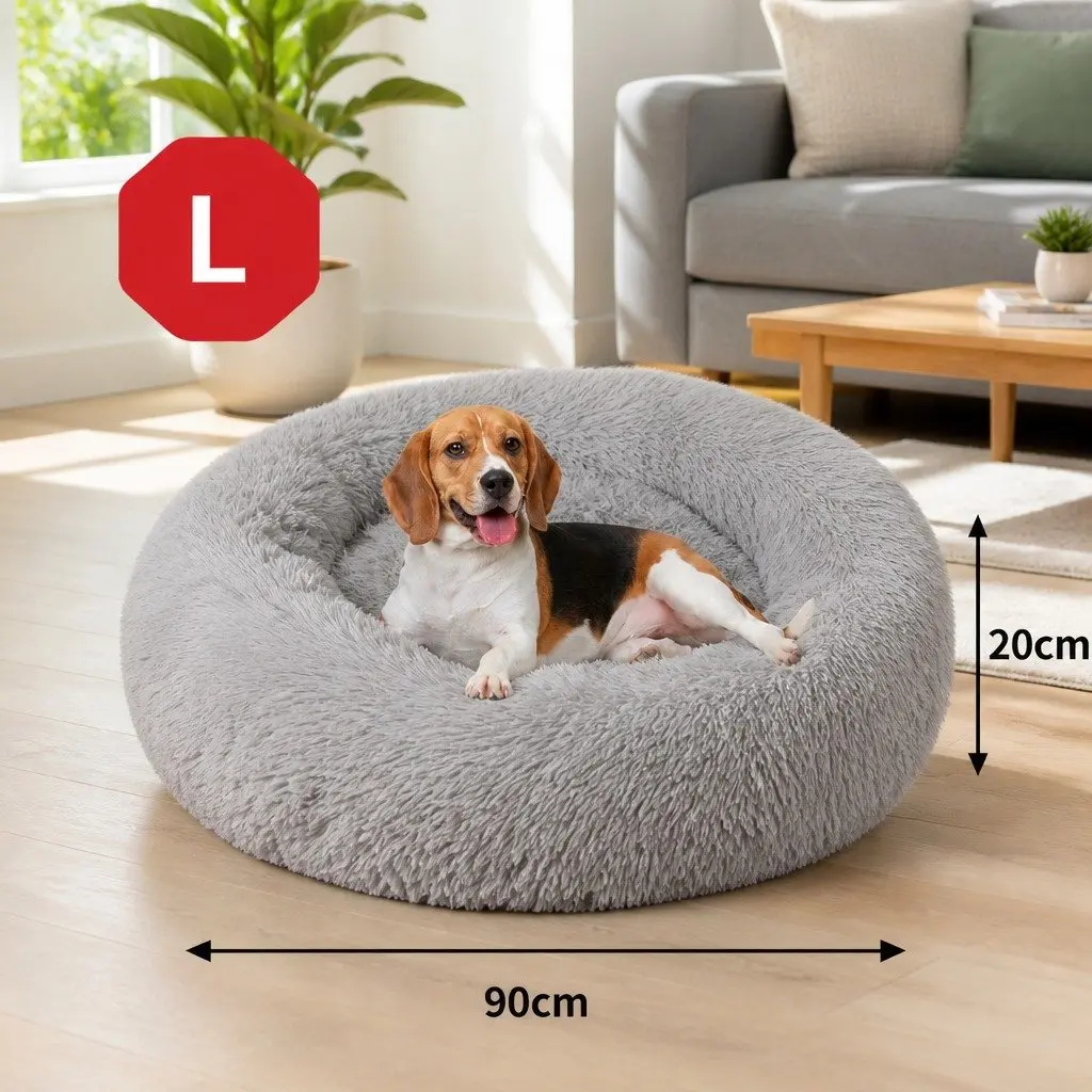 Large Round Dog Bed Plush Warm Nest Pet Bedding Comfortable Sleep 90cm Light