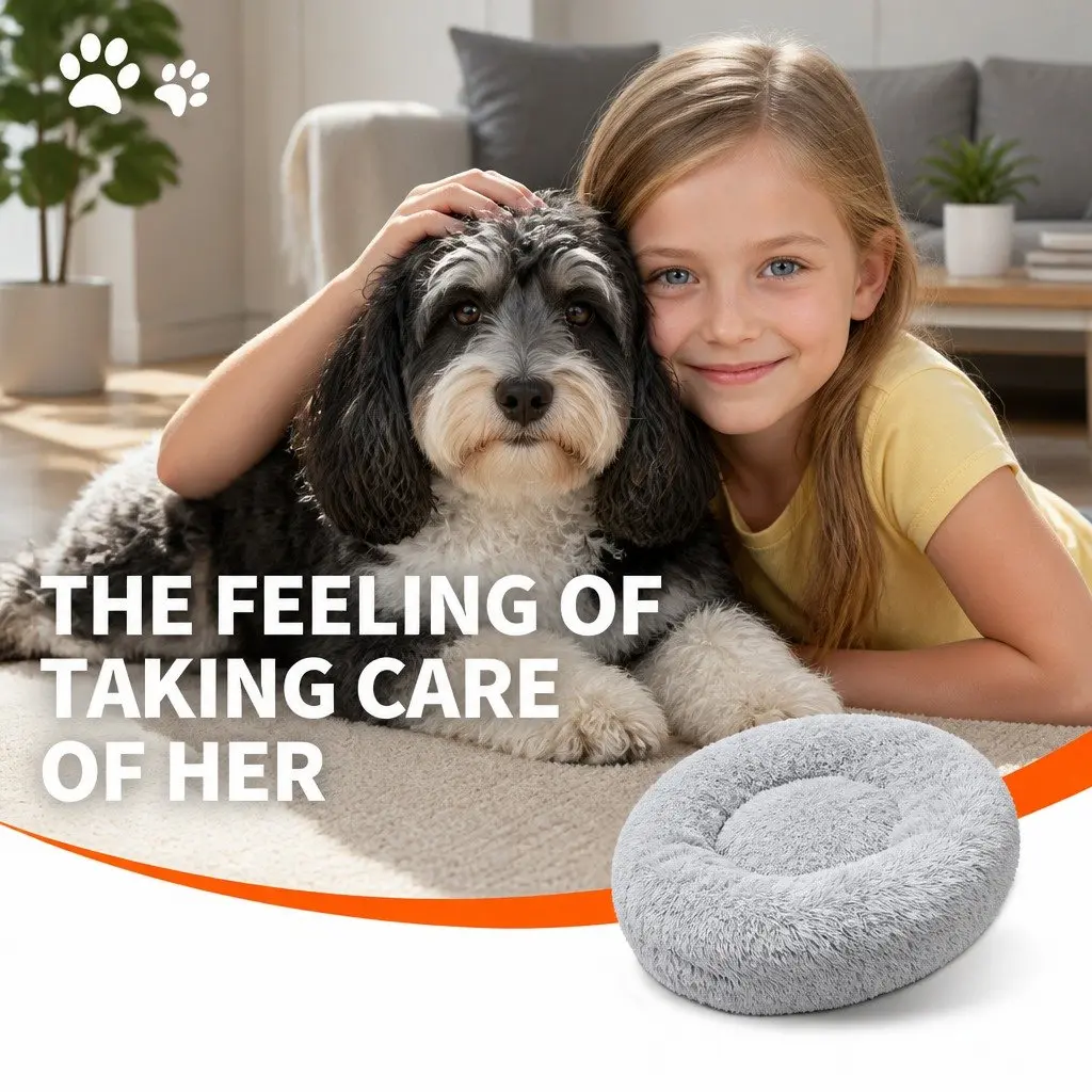 Large Round Dog Bed Plush Warm Nest Pet Bedding Comfortable Sleep 90cm Light