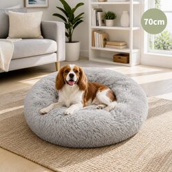 Practical Light Grey Round Dog Bed M 70cm for Pets