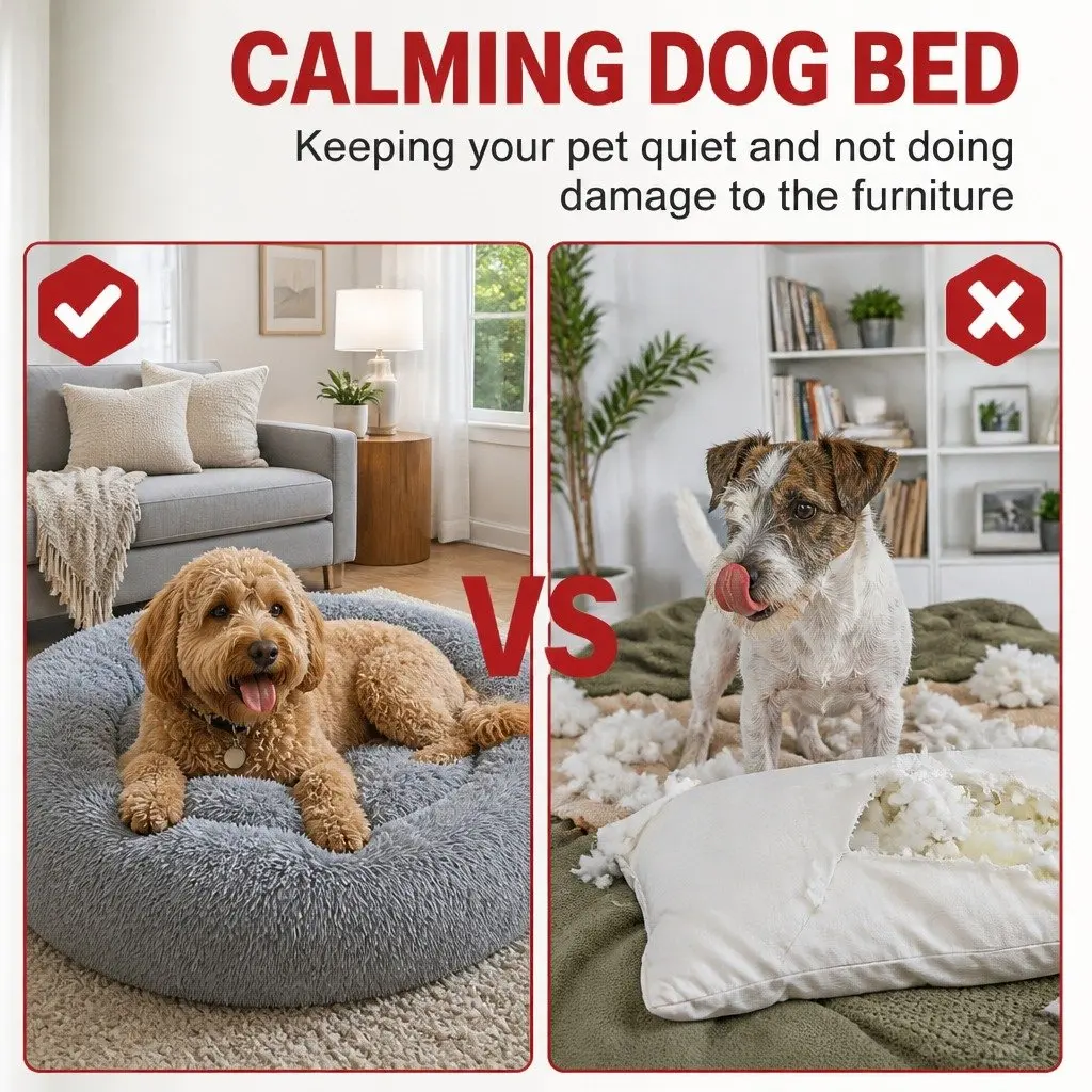 Round Dog Bed Warm Plush Nest Pet Bedding Comfortable M 70cm Light Grey