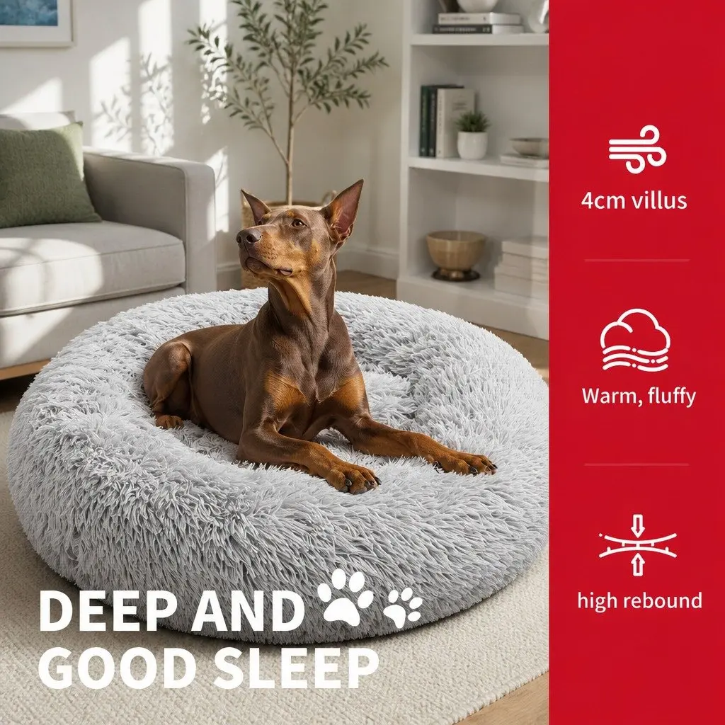 Round Dog Bed Warm Plush Nest Pet Bedding Comfortable M 70cm Light Grey