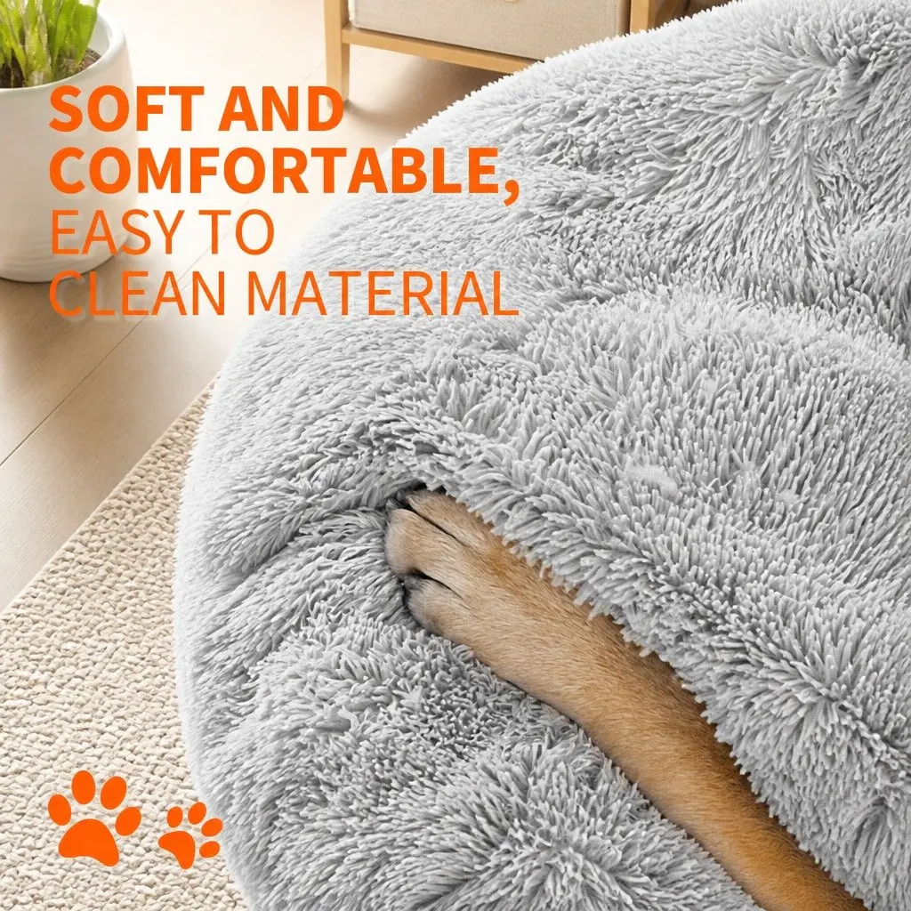 Round Dog Bed Warm Plush Nest Pet Bedding Comfortable M 70cm Light Grey