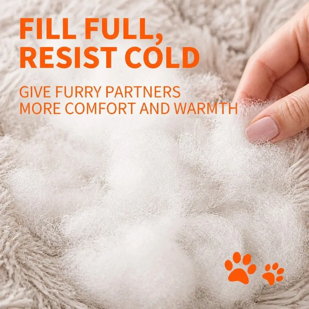 Round Dog Bed Warm Plush Nest Pet Bedding Comfortable M 70cm Light Grey