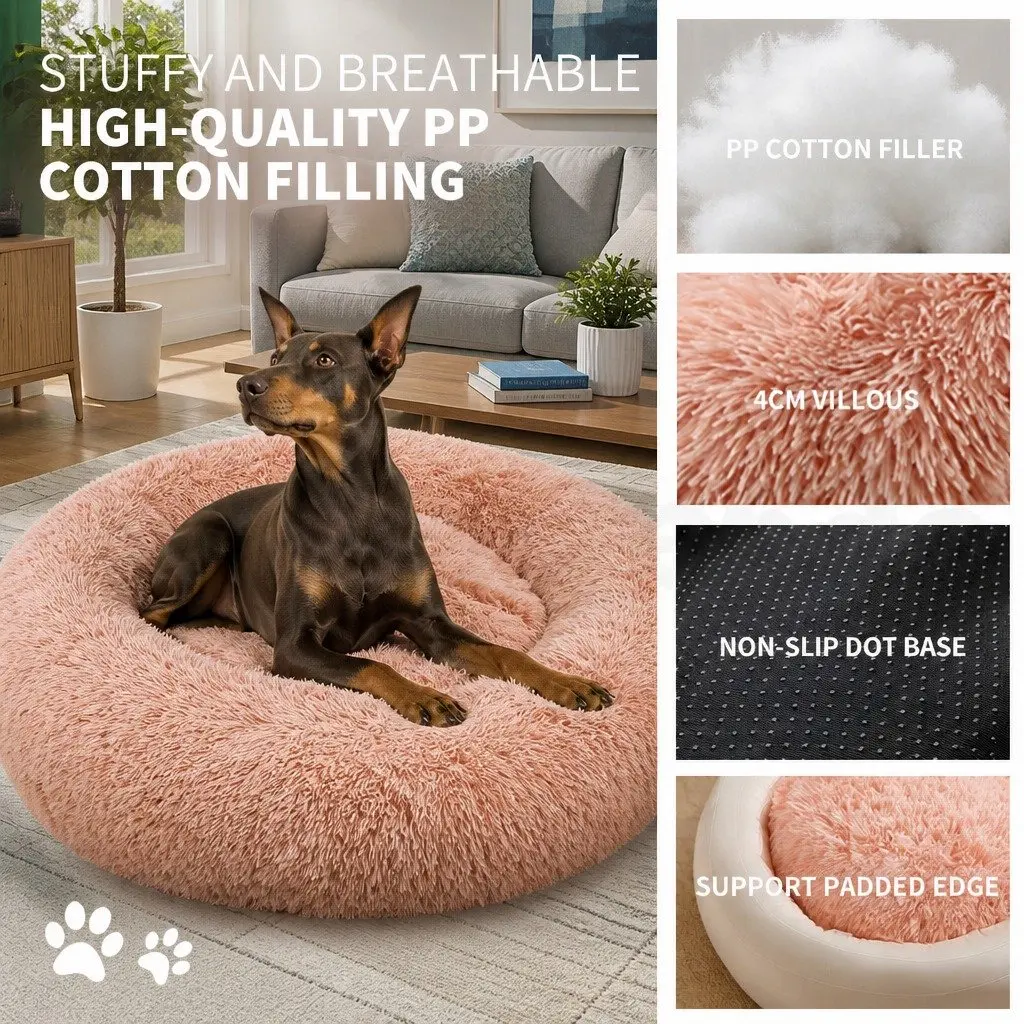 Round Pet Dog Bed Warm Plush Nest Comfortable Sleep Kennel M 70cm Pink