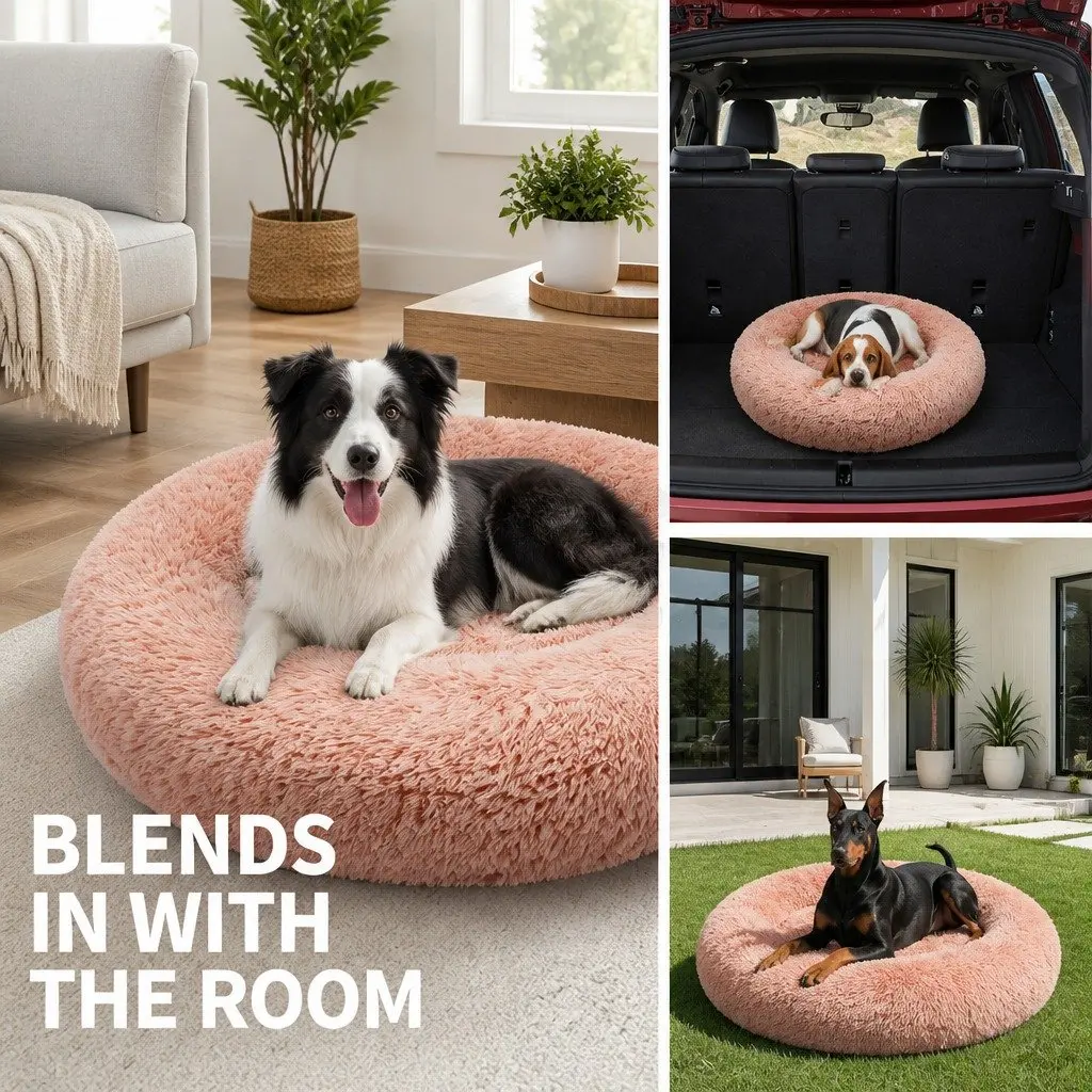 Round Pet Dog Bed Warm Plush Nest Comfortable Sleep Kennel M 70cm Pink