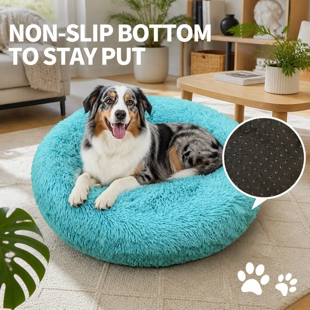 Round Dog Bed Plush Polyester 100cm Green