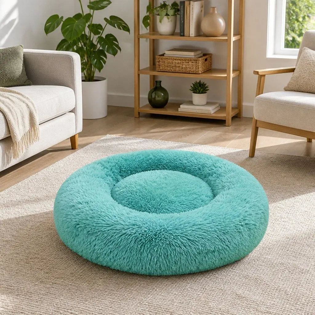 Round Dog Bed Polyester 120cm Teal