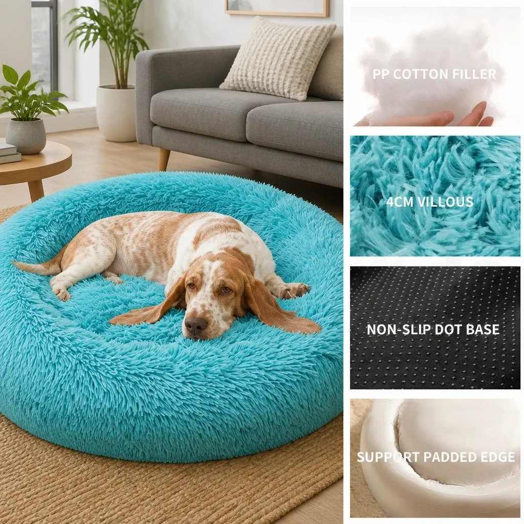 Round Dog Bed Polyester 120cm Teal