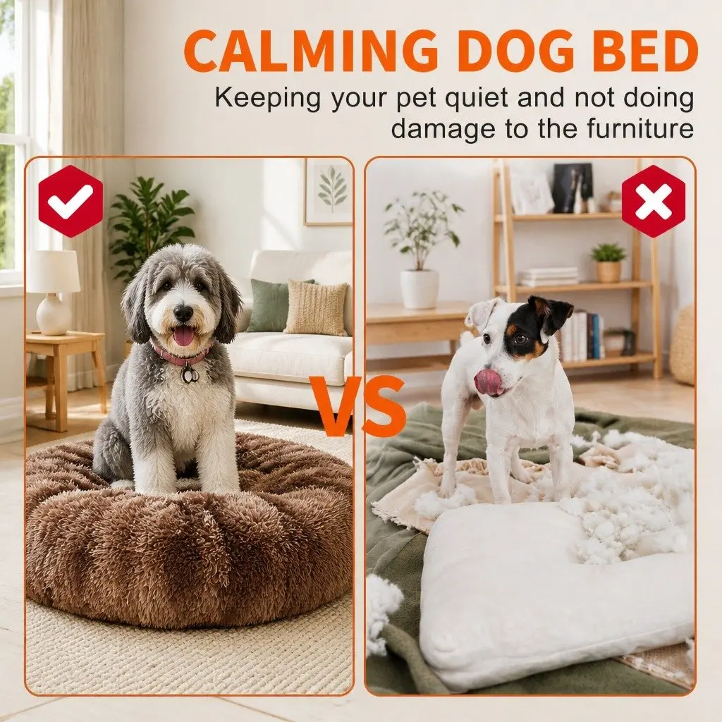 Pet Bed Round Soft Plush 100cm Brown