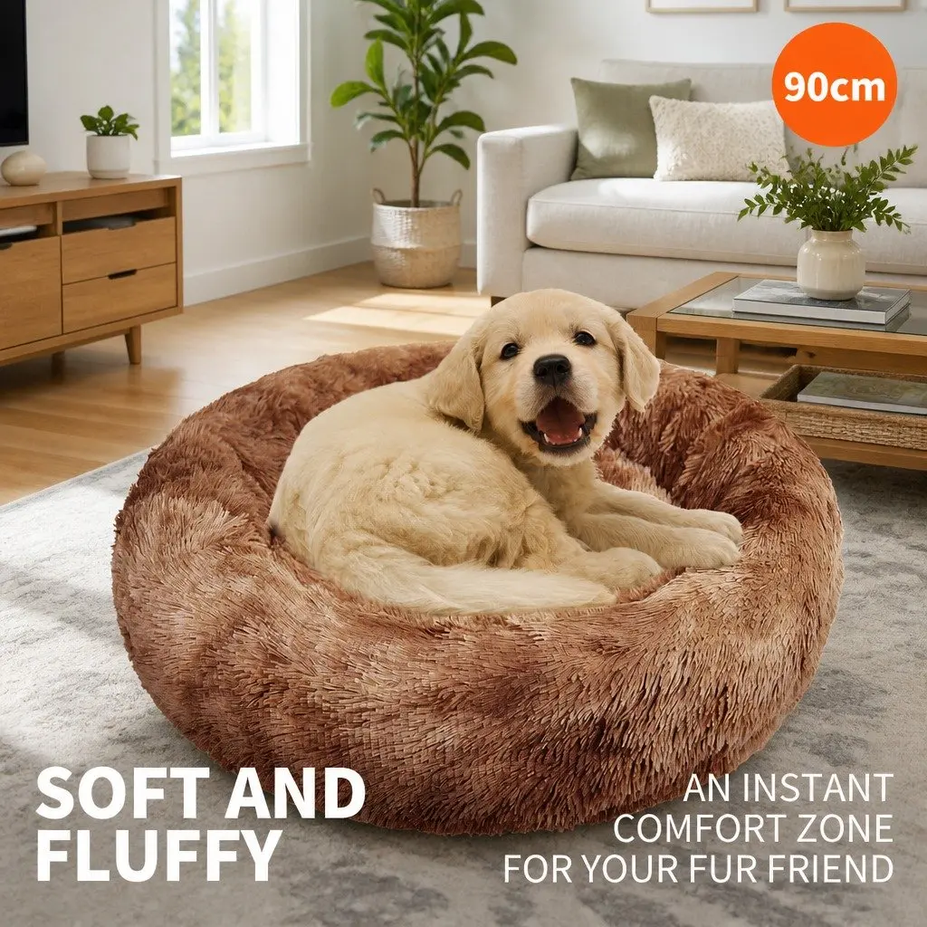 Pet Bed Round Plush 90cm Brown