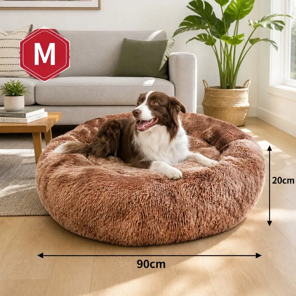 Pet Bed Round Plush 90cm Brown
