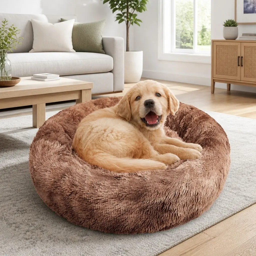 Pet Bed Round Plush 90cm Brown
