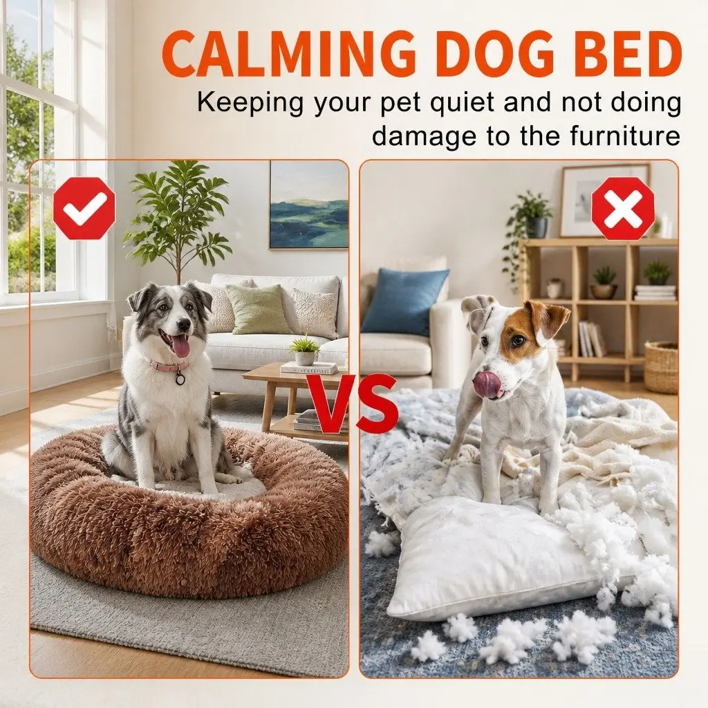 Pet Bed Round Plush 90cm Brown